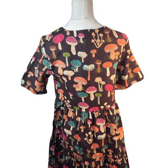 Princess Highway Size 2 Mushroom Print Short Sleeve Tiered Dress Linen Blend NWT - Picture 11 of 16